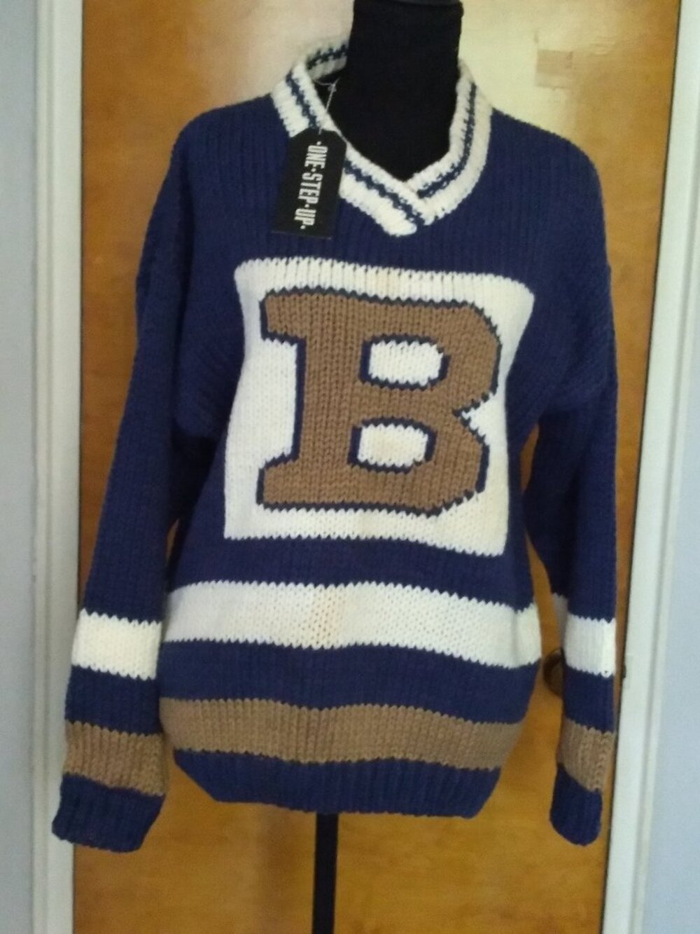 Vintage One Step Up Varsity Letter B Sweater NWT Large Made in Korea